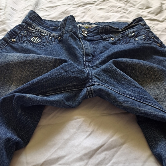 Mi Jeans | Blue embroidered jeans with jewel front buttons women's skinny Jean - Picture 4 of 12